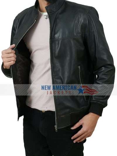 Men's Classic Real Lambskin Black Bomber Leather Jacket