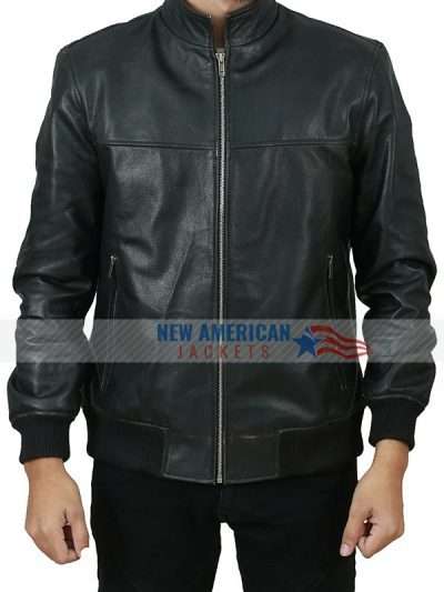 Men's Classic Real Lambskin Black Bomber Leather Jacket