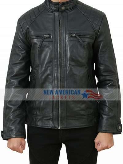 External Material: Real Leather Inner: Viscose Lining Front: Zipper Closure Collar: Snap-Tab Erect Collar Color: Black Pockets: Four at Front and Two Inside Sleeves: Full-length Sleeves