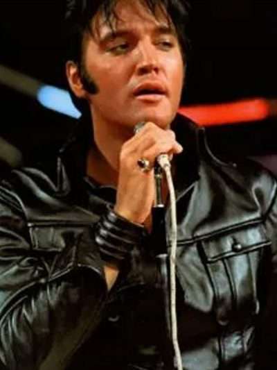 American Singer Elvis Presley Black Real Leather Jacket