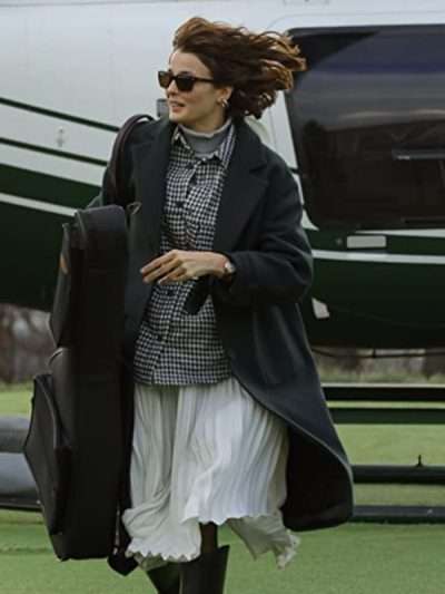 Büsra Develi TV Series Çalisan Bekar Anne Grey Trench Coat