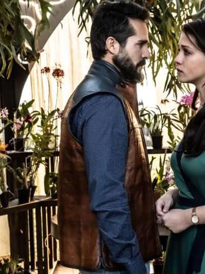José Ron La Mujer del Diablo Brown Leather Vest