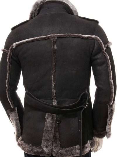 Mens Shearling Black Suede Leather Coat