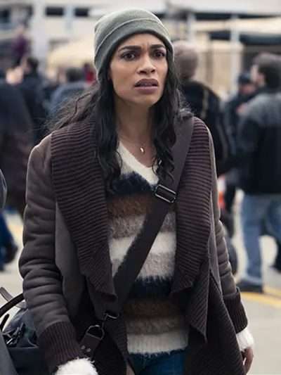 Rosario Dawson DMZ Brown Coat