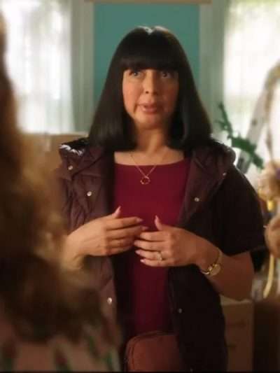 Maya Rudolph Disenchanted Maroon Puffer Jacket