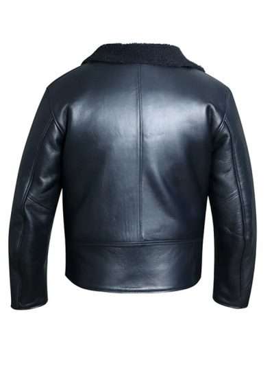 Men Sheepskin Shearling Black Leather Jacket
