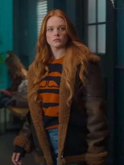 Abigail Cowen Fate The Winx Saga Brown Leather Jacket