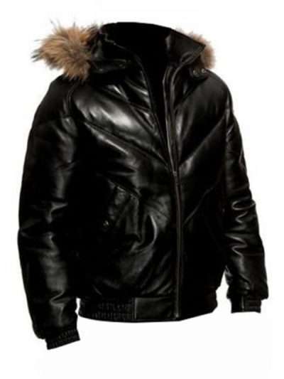 Men Casual Black Bomber Leather Jacket