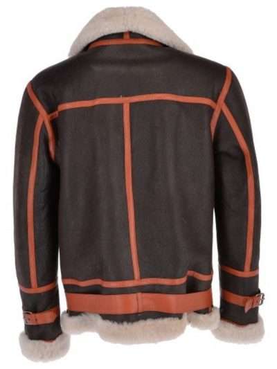 Men Belted Style Shearling Leather Jacket