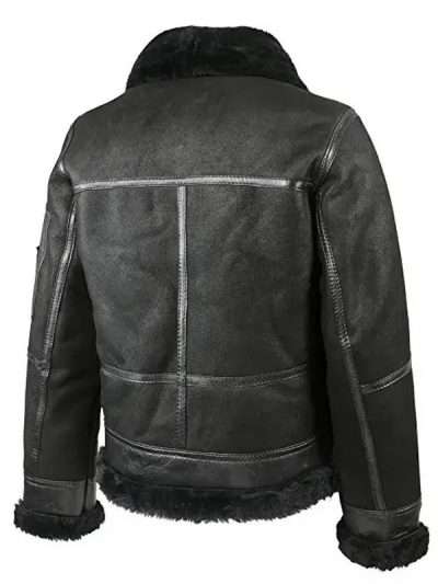 Men Sheepskin Aviator Shearling Black Leather Jacket