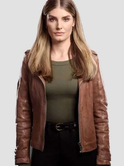 Caitlin Bassett Quantum Leap Brown Leather Jacket