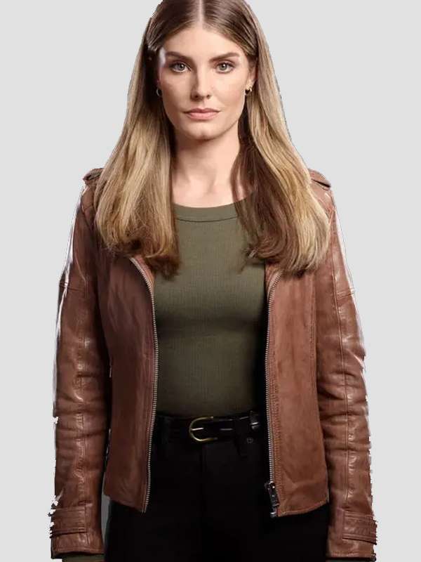 Caitlin Bassett Quantum Leap Brown Leather Jacket