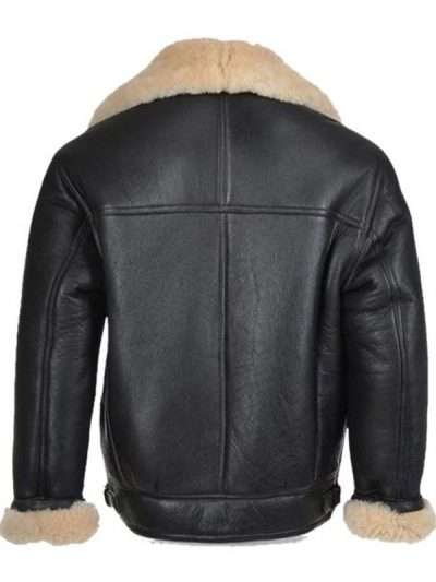 Men B3 Pilot Shearling Black Leather Jacket