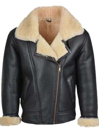 Men B3 Pilot Shearling Black Leather Jacket