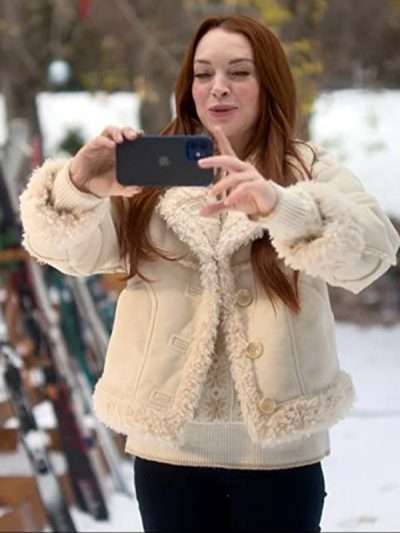 Lindsay Lohan Falling for Christmas Suede Leather Jacket