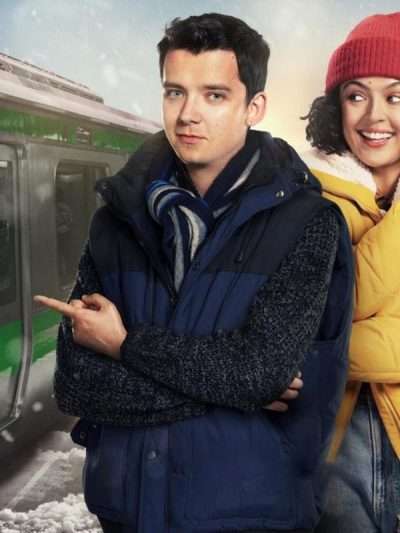 Asa Butterfield Your Christmas or Mine Blue Puffer Vest