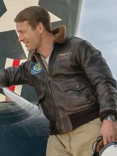 Glen Powell Devotion Pilot Bomber Leather Jacket