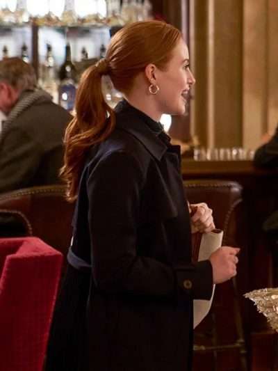 Madelaine Petsch Hotel for the Holidays Black Coat