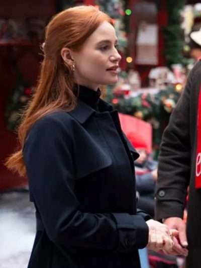 Madelaine Petsch Hotel for the Holidays Black Coat