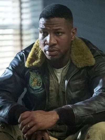 Jonathan Majors Devotion Shearling Bomber Leather Jacket