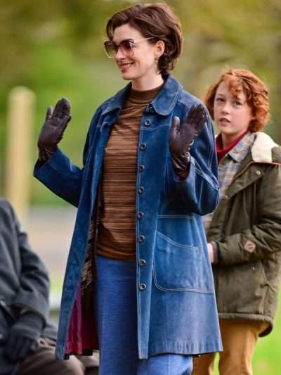 Anne Hathaway Armageddon Time Blue Suede Leather Coat