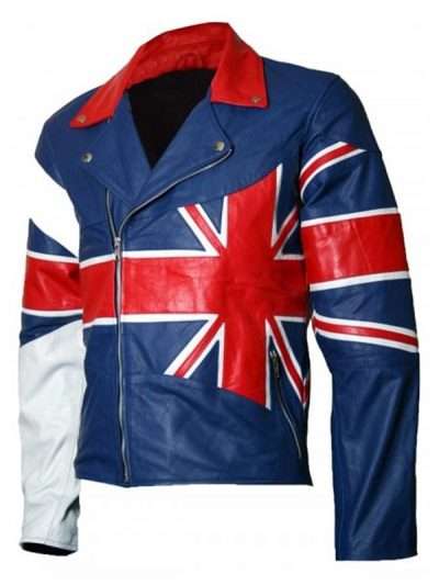 Men’s UK Flag Union Jack Biker Leather Jacket