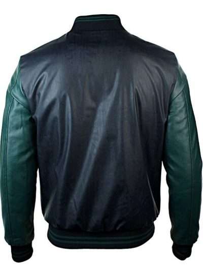 Men Baseball Green and Black Leather Jacket