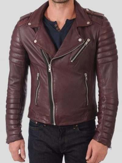 Brown Quilted Biker Leather Jacket For Men’s