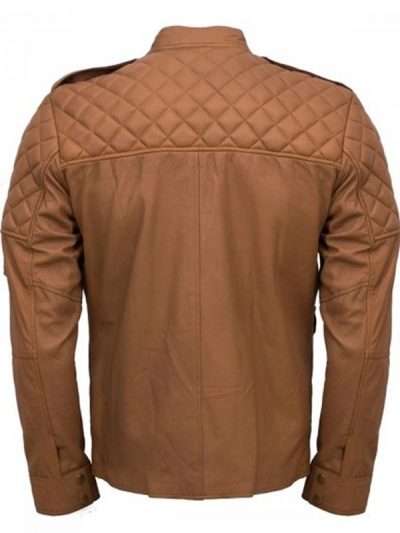 Quilted Style Men Brown Sheepskin Leather Jacket