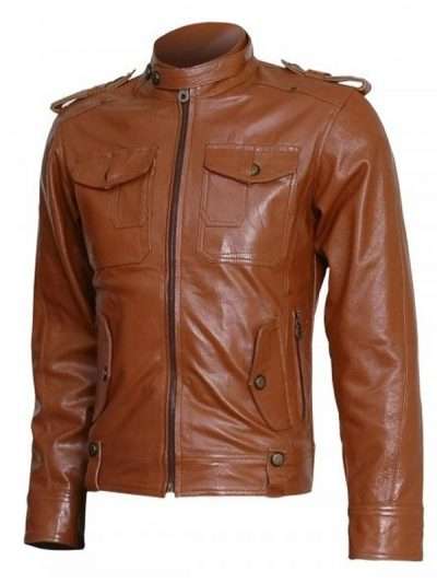 Men Cafe Racer Brown Real Leather Jacket