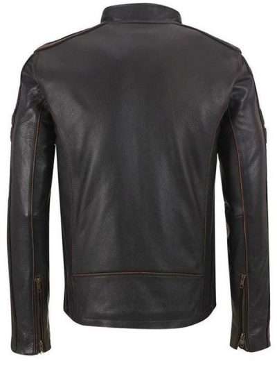 Men Brown Strip Cafe Racer Black Leather Jacket