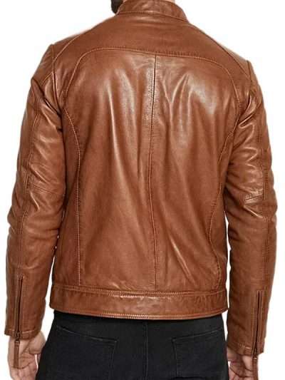 Classic Slim Fit Brown Real Leather Jacket For Men