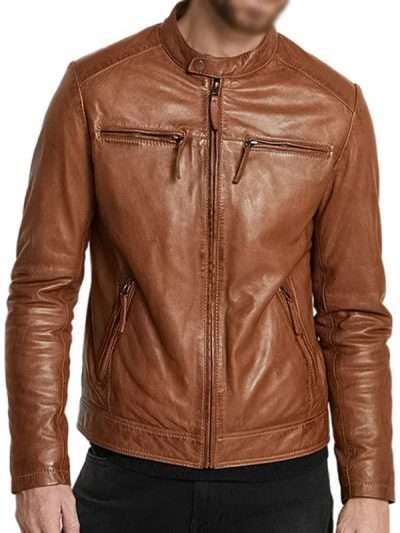 Classic Slim Fit Brown Real Leather Jacket For Men