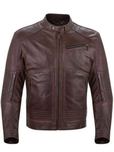 Brown Cafe Racer Real Leather Jacket For Men