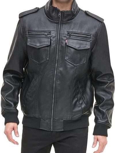 Mens Black Aviator Bomber Real Leather Jacket