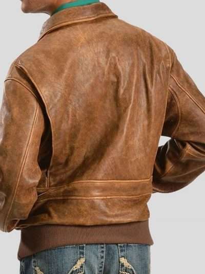 Men Brown Bomber Distressed Leather Jacket
