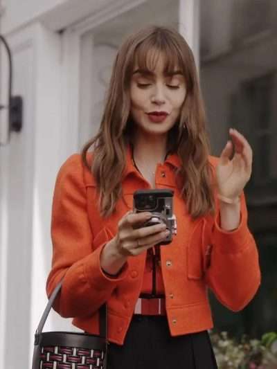Emily in Paris S3 Lily Collins Orange Cotton Jacket