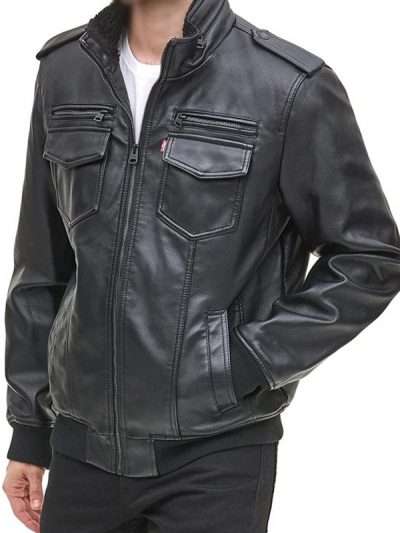 Men Black Bomber Real Leather Jacket