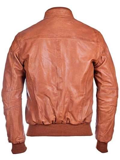 Men Sheepskin Waxed Brown Bomber Leather Jacket