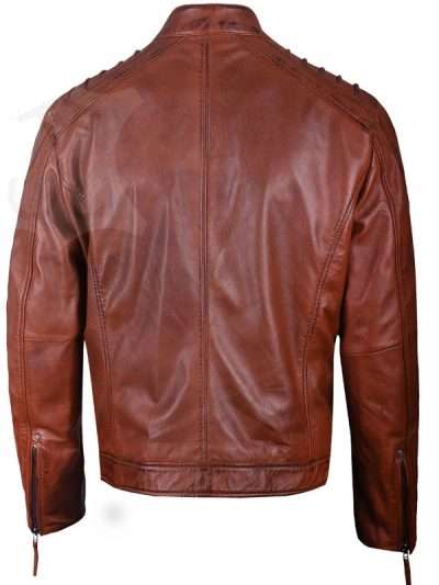 Men Motorcycle Real Leather Brown Jacket