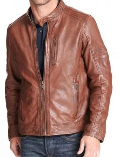 Brown Motorcycle Real Leather Jacket For Men
