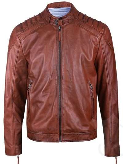 Men Motorcycle Real Leather Brown Jacket