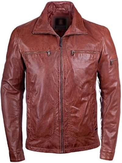 Men Sheepskin Classic Brown Leather Jacket
