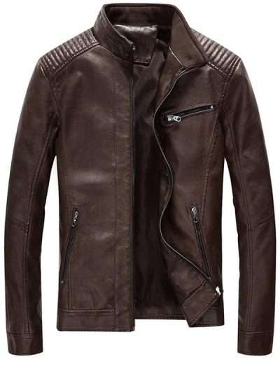 Slim Fit Brown Real Leather Motorcycle Jacket For Men’s