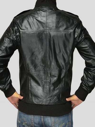 Men Black Bomber Real Leather Jacket