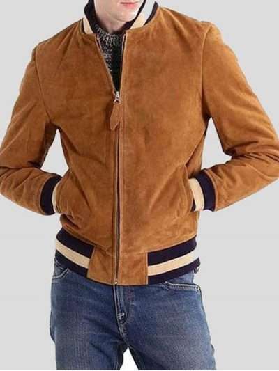 Men’s Brown Bomber Suede Leather Jacket