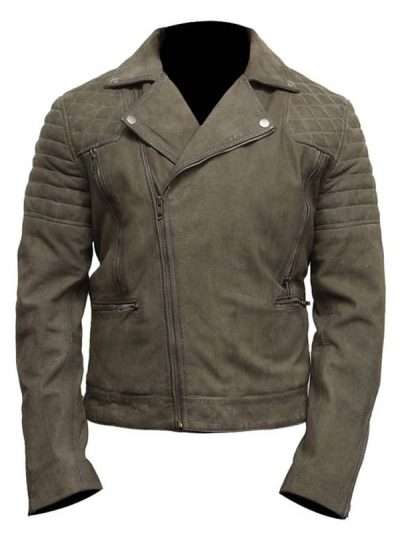 Men’s Olive Green Biker Suede Leather Jacket