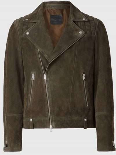 Men’s Olive Green Biker Suede Leather Jacket