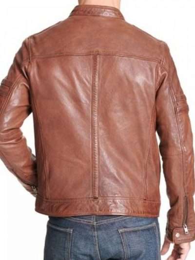 Brown Motorcycle Real Leather Jacket For Men