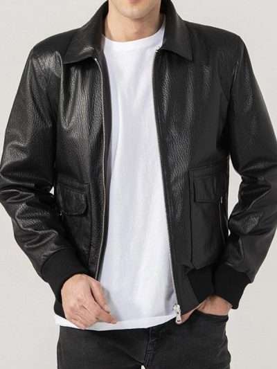 Men Sheepskin Black Bomber Real Leather Jacket